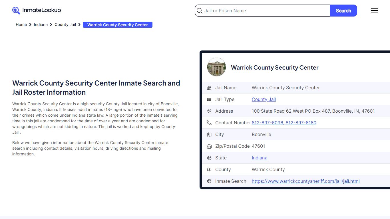 Warrick County Security Center Inmate Search, Jail ... - Inmate Lookup